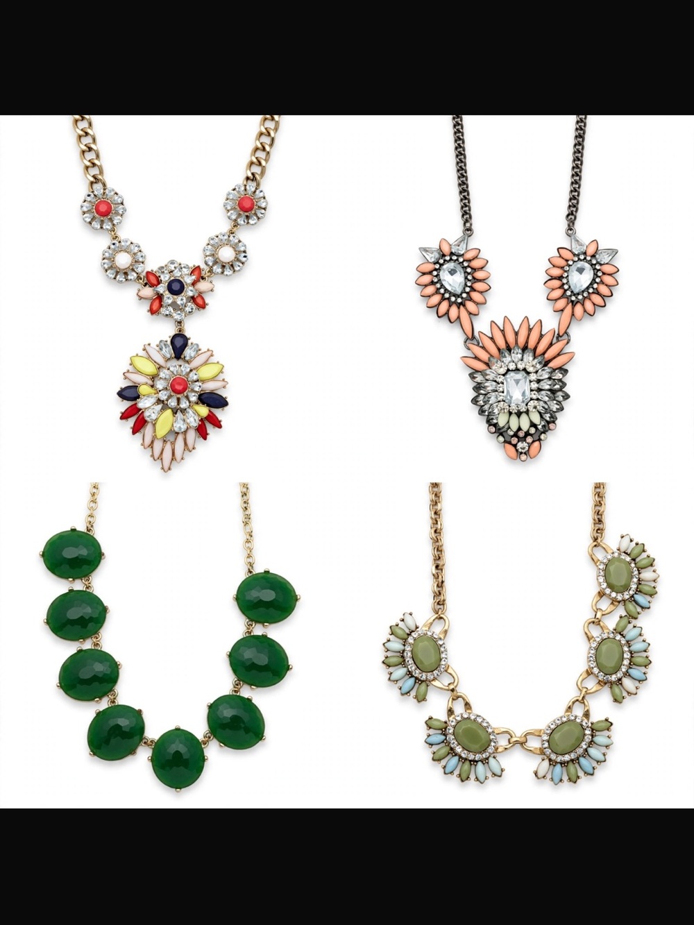 4 pc colorful statement necklace bundle -J.crew style boho jewelry lot
